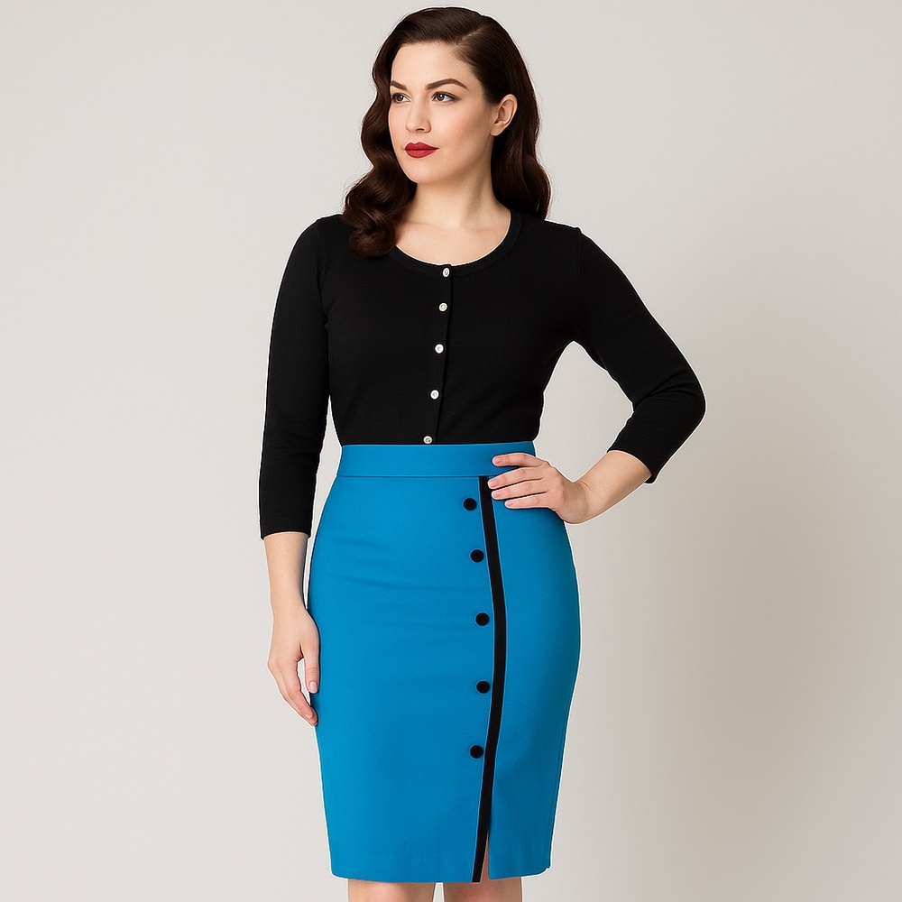 RockSteady Blue Pencil Skirt with Black Trim